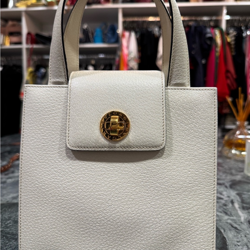 Bvlgari Elegant White Leather Handbag